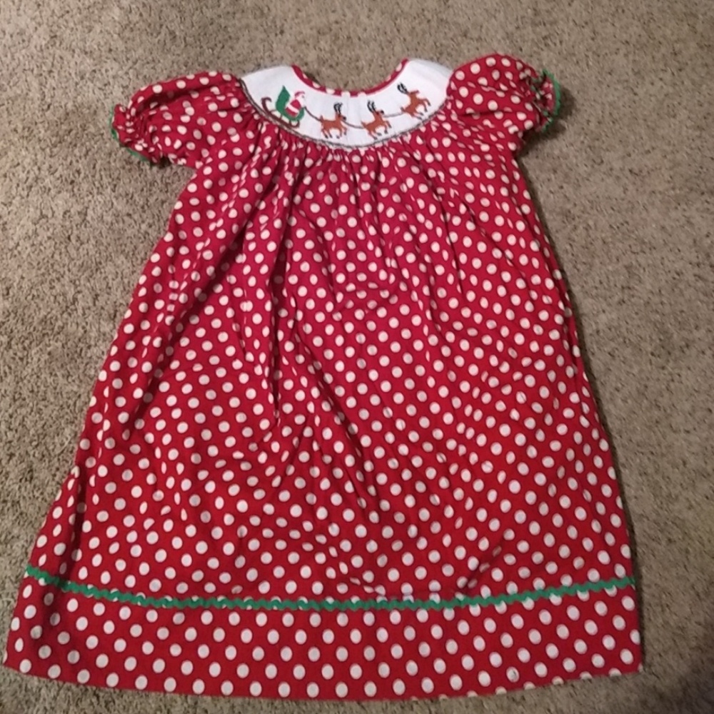 Smocked little girls Christmas Dress